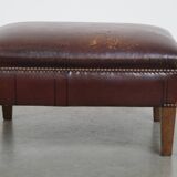Ottoman vintage en cuir de mouton