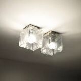 Vintage 70s Handmade Murano Ice Glass Wall or Ceiling Lamps by Toso