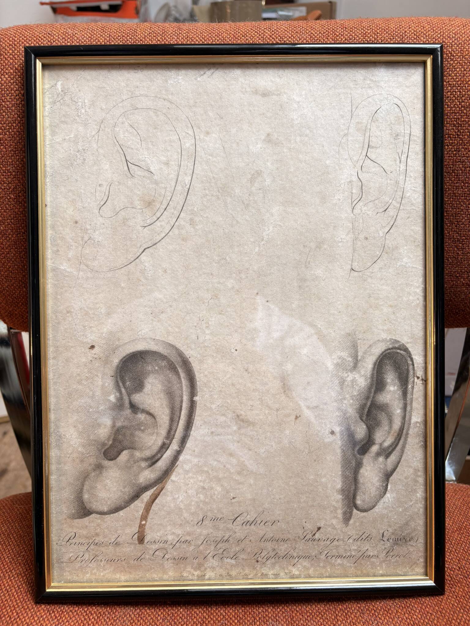 Print Engraving Study Sketch Ear by Lemire Polytechnical School Perrot