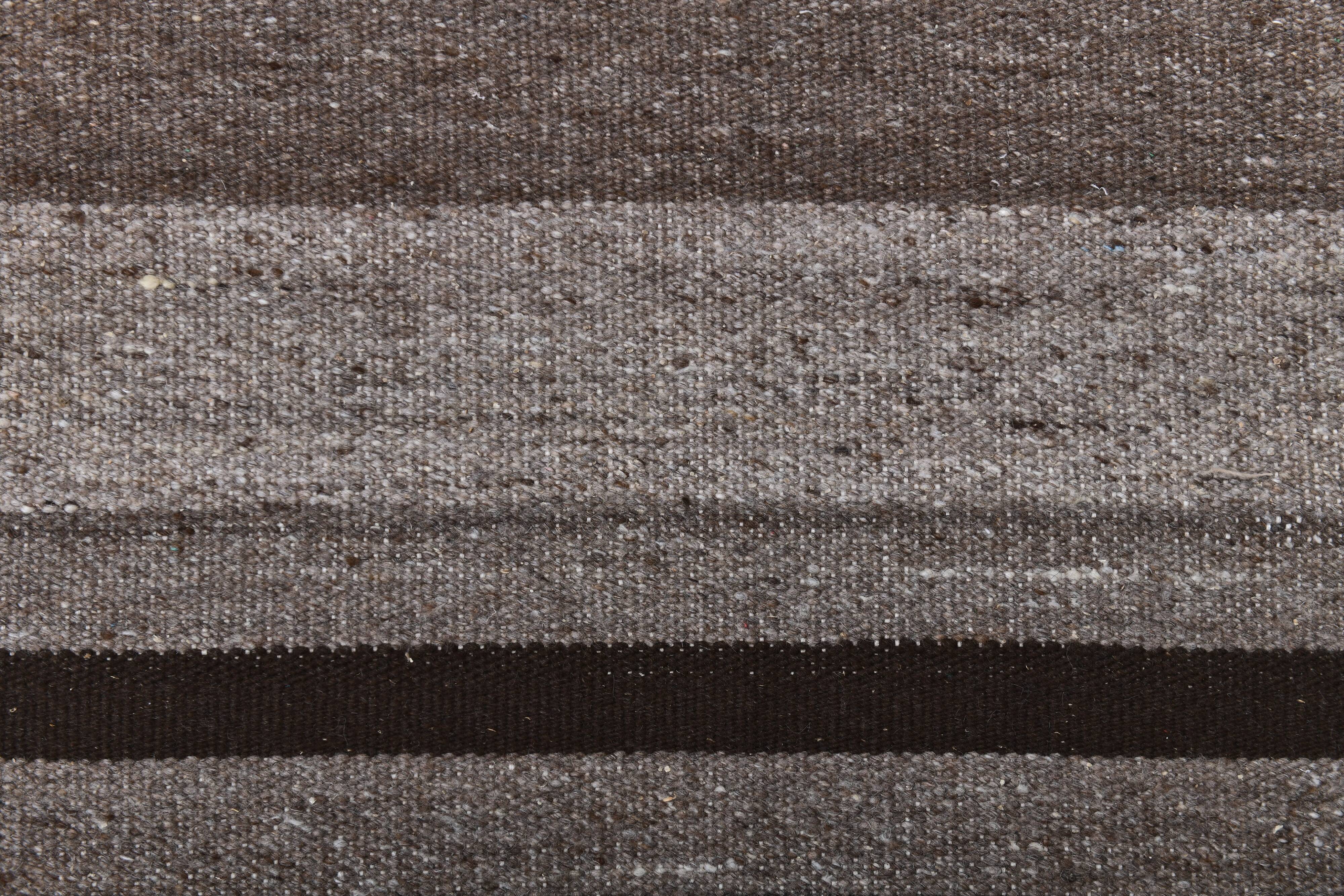 418x65 cm dark brown beige turkish runner wool kilim rug, corridor kilim