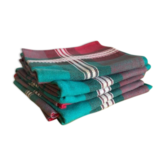 Set of 5 cotton towels tartan pattern