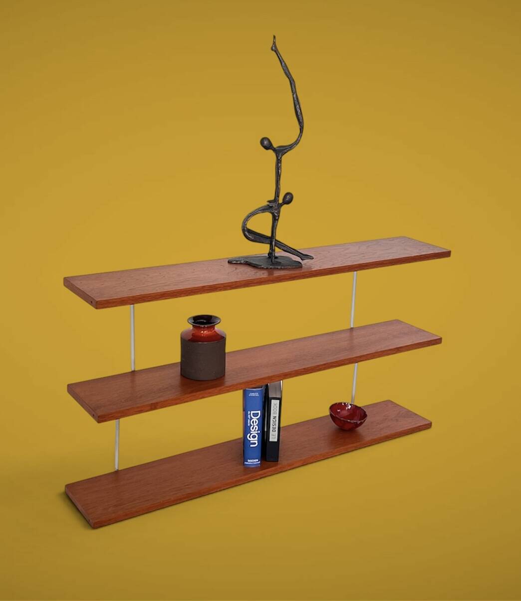 Three-tier bookshelf in teak veneer and metal, France 60s