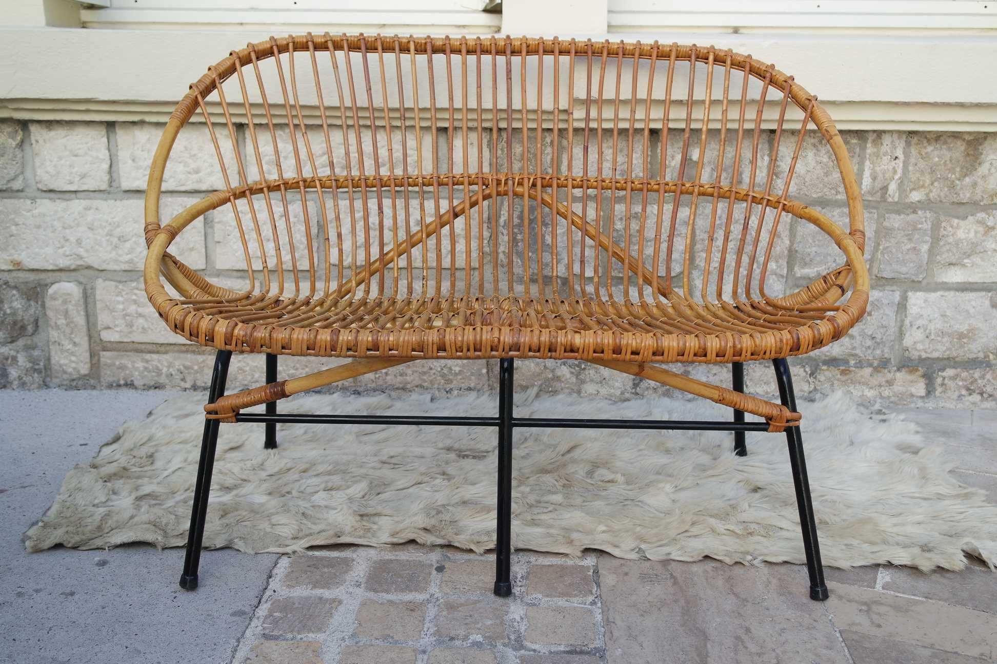 Rattan bench feet metal
