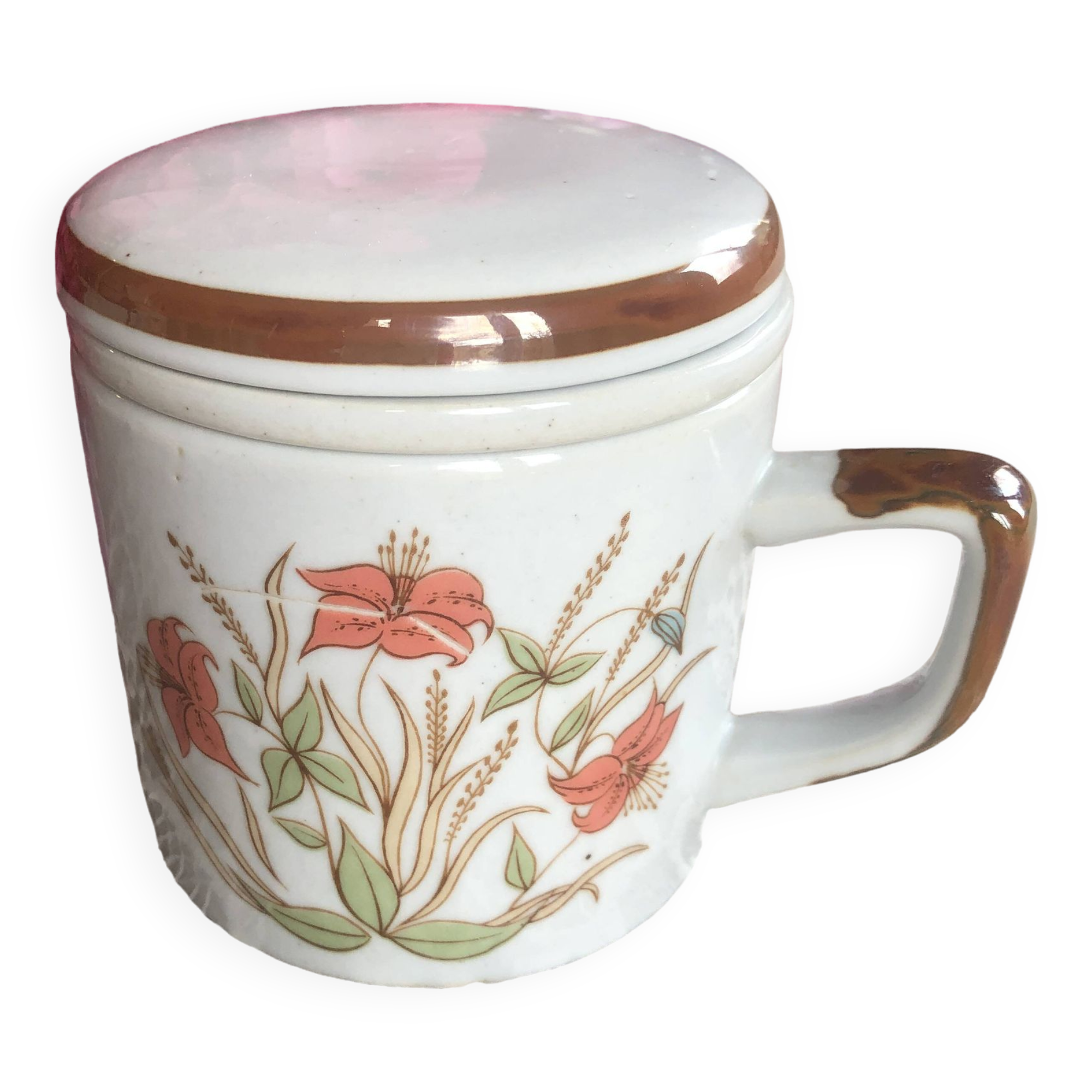 Orange flower stoneware tea pot