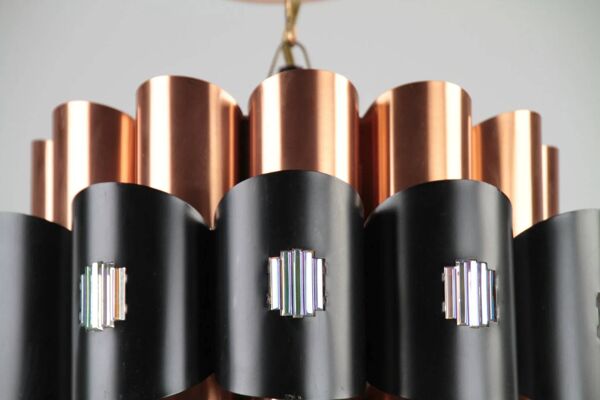 Suspension en cuivre et noir par Werner Schou pour Coronell Elektro — Danemark, années 1960