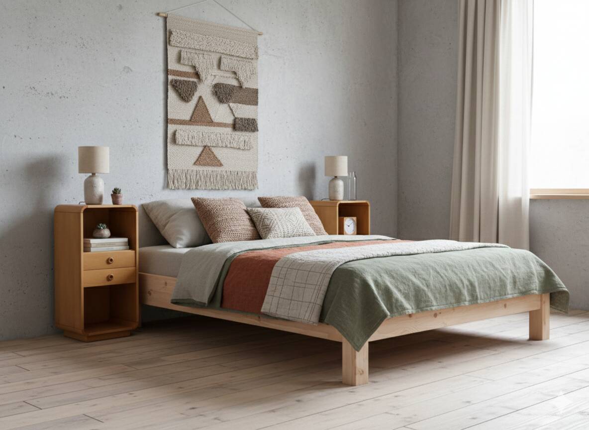 Pair of tall vintage birch wood bedside tables / entryway console 1970s