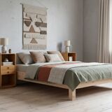 Pair of tall vintage birch wood bedside tables / entryway console 1970s