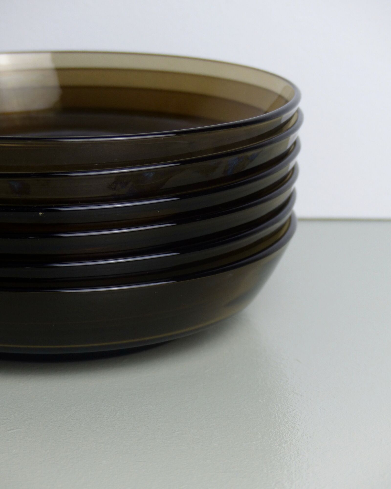 Set of 6 hollow plates in Vereco smoked glass
