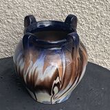 Amphora vase in mixed earth, shades of blue, beige and white, pottery, vintage