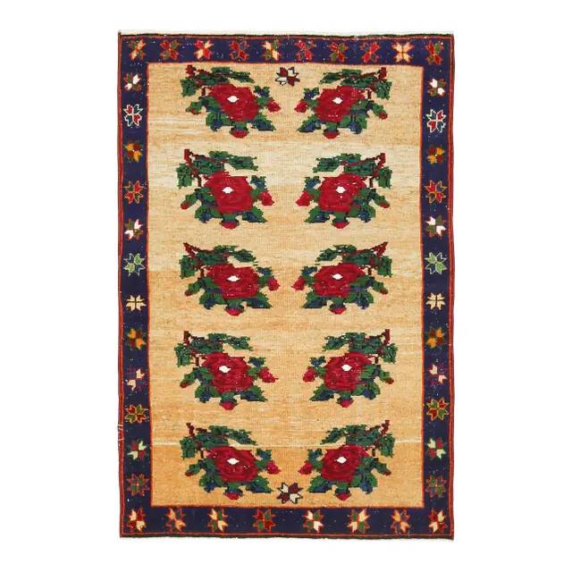 1970s Vintage Turkish Oushak Handmade Wool Cotton Orange Area Rug 102x155