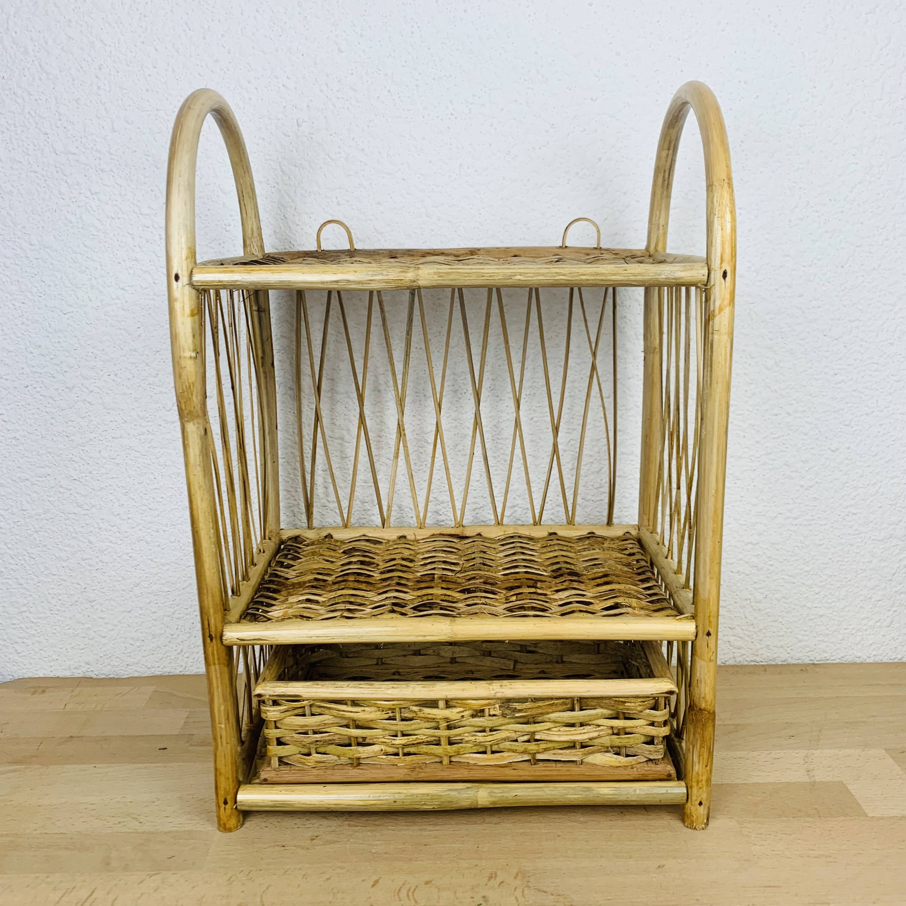 Vintage rattan wall shelf