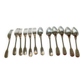 Series of 6 forks and old spoons, net model, alfenide art deco