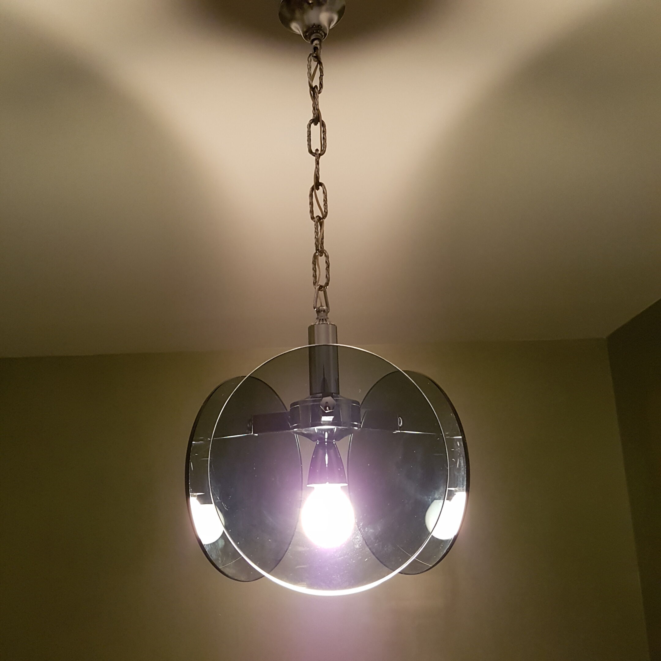 Metal chrome and smoked glass chandelier