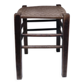 wooden stool with woven plant seat vintage