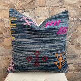 Housse de coussin Kilim marocaine faite main : Coussin décoratif bohème