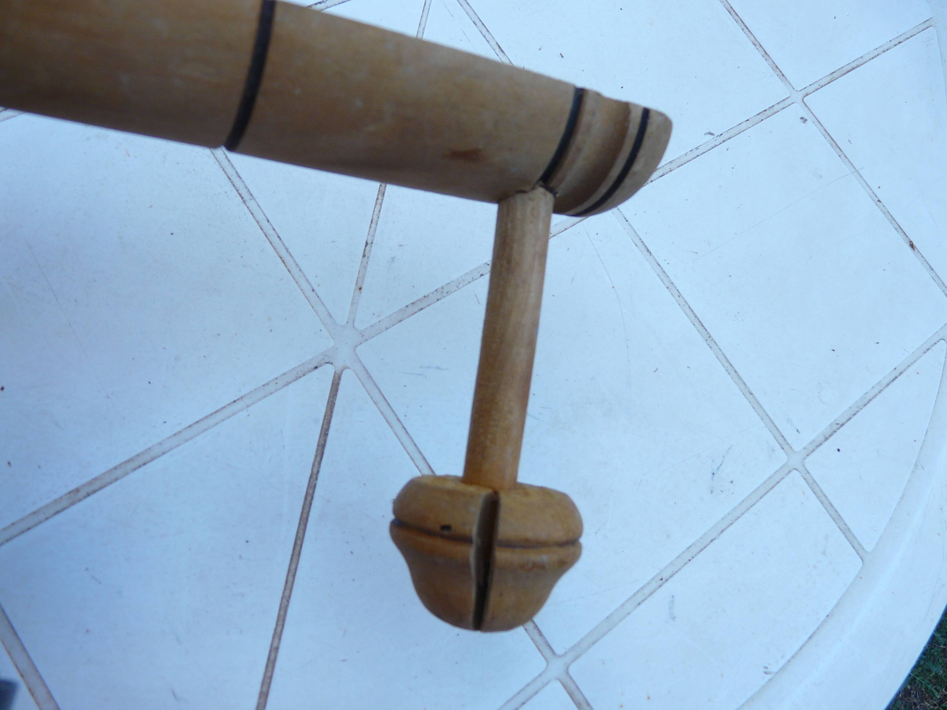 Wooden wall coat rack turned in imitation of bamboo, 3 hooks, 1900s