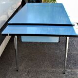 Blue formica table with extension with drawer