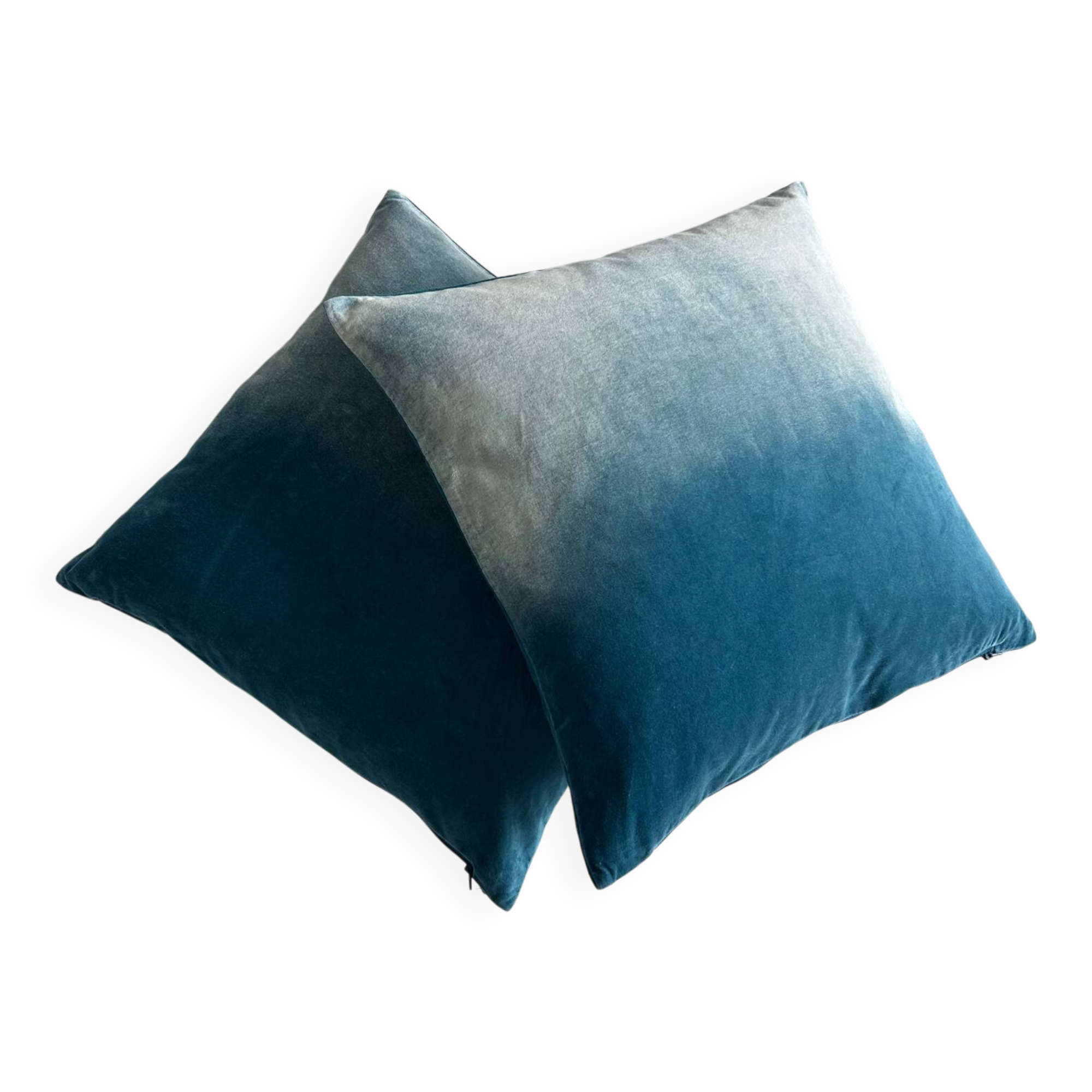 Pair of turquoise velvet cushions