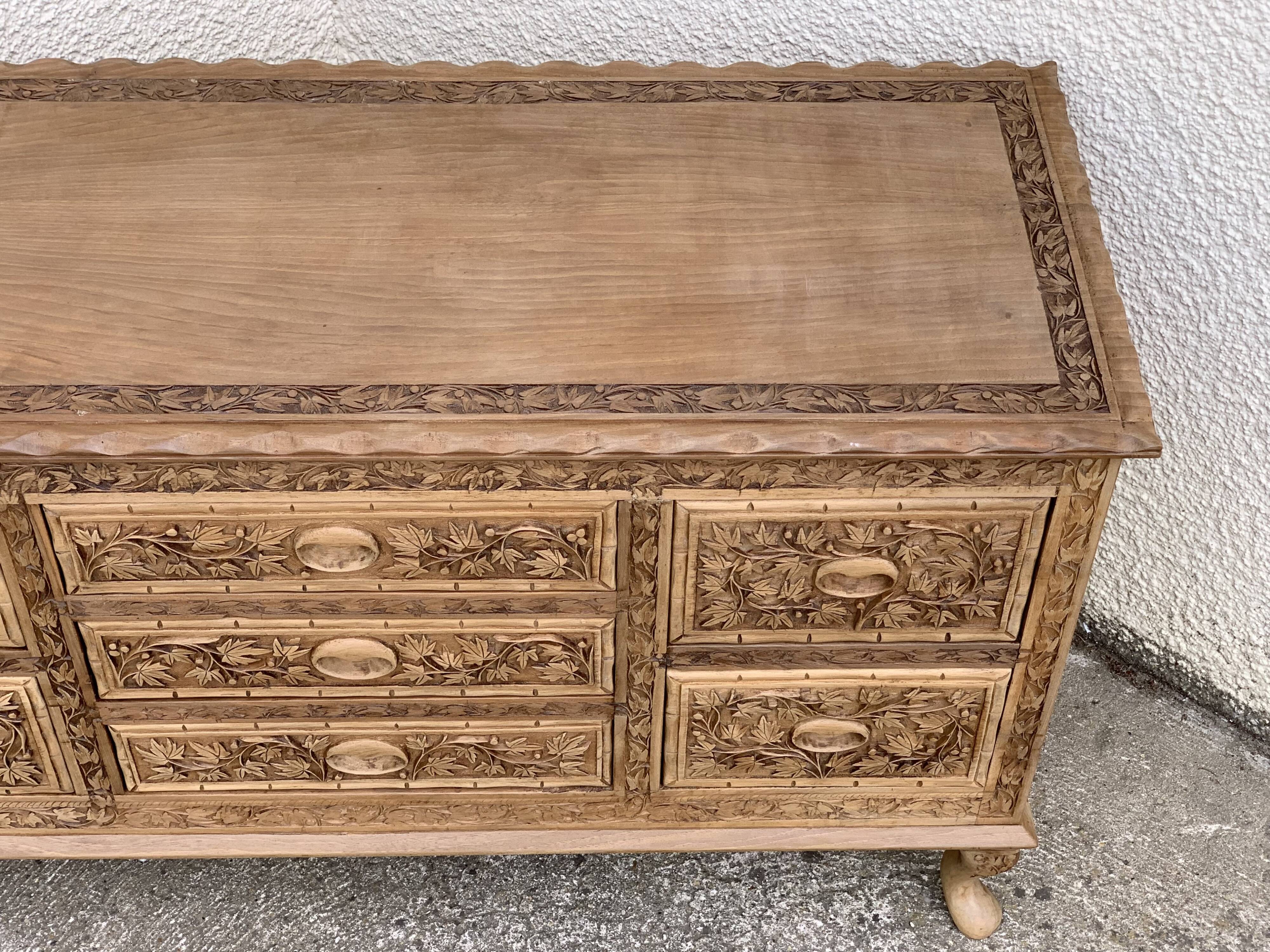 Carved solid Padouk chest of drawers 1950
