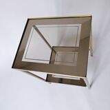 Sellette, table d'appoint en laiton et verre fumé miroir ancienne