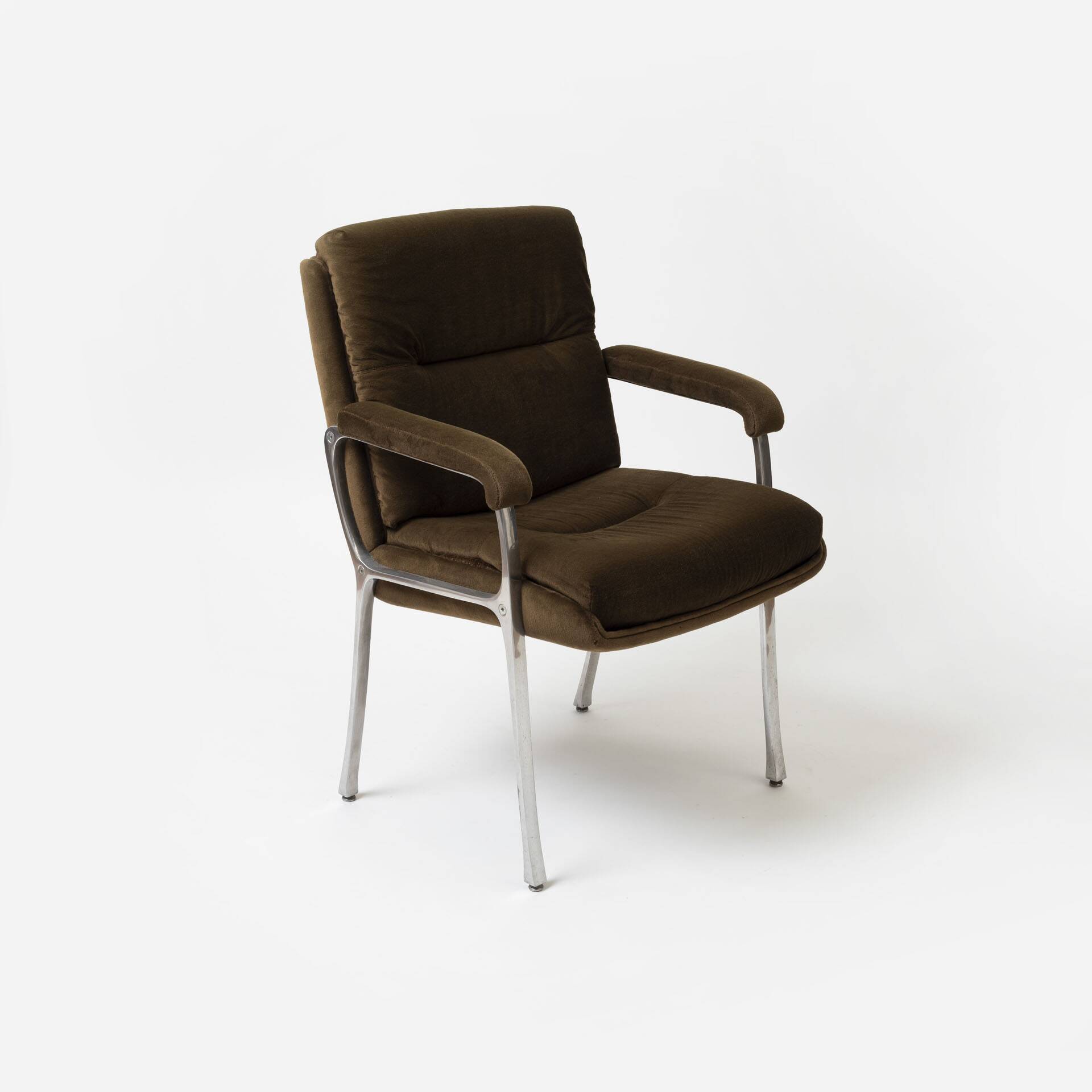 Aluminum and brown teddy fabric armchair, Germany, 1970s
