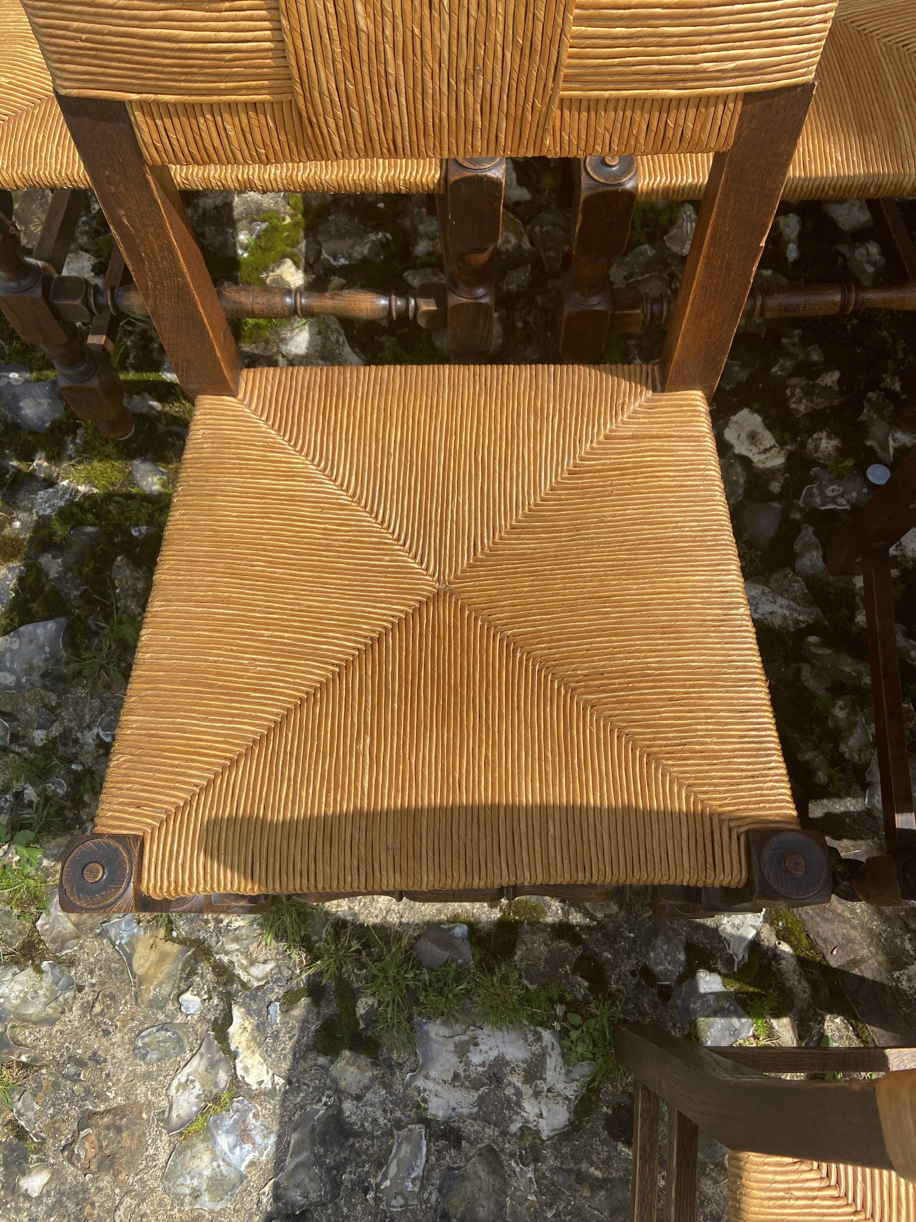 Six brutalist chairs straws and wood 60s