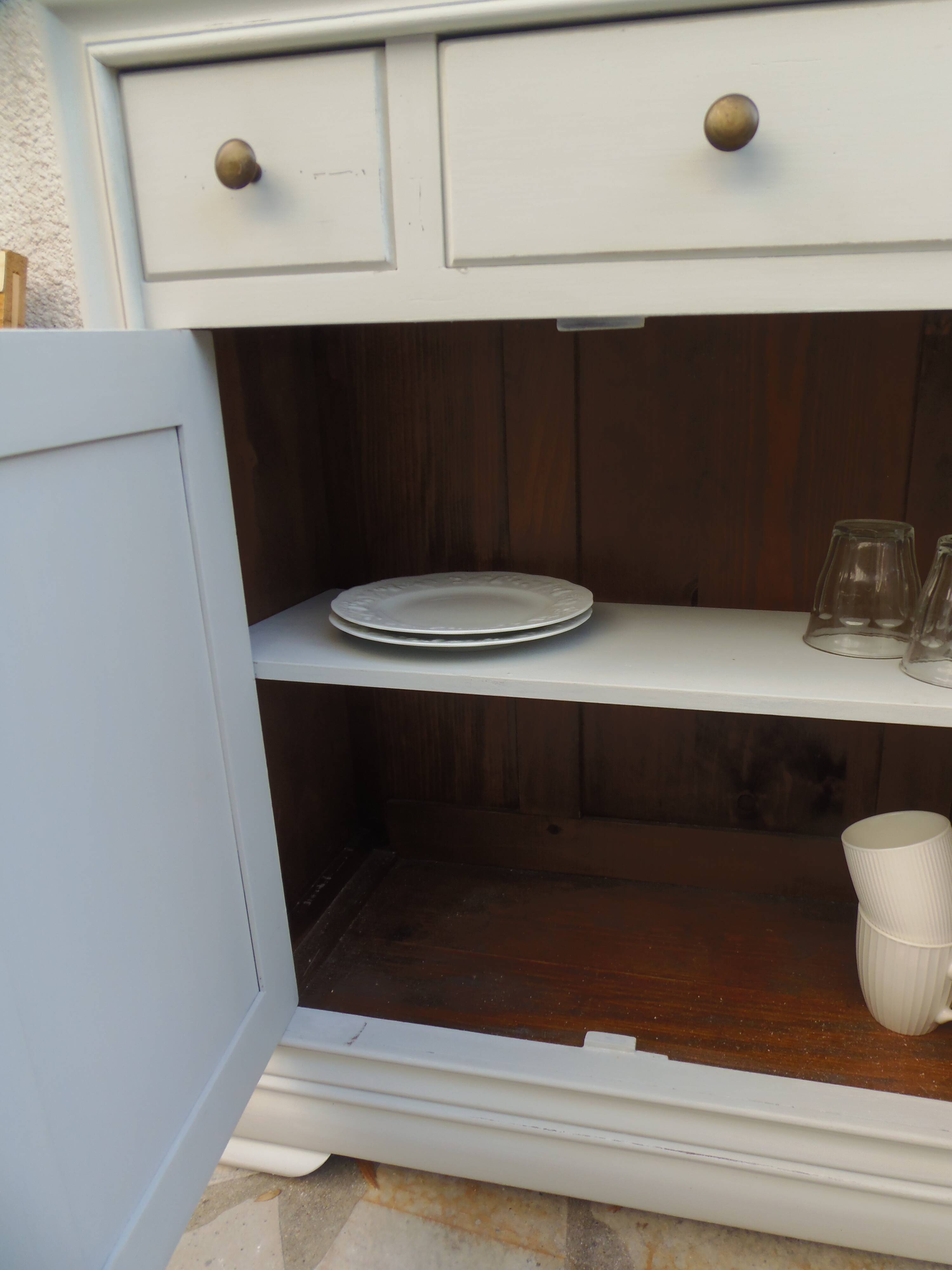 Small Louis Philippe style sideboard of beautiful craftsmanship, enhanced in storm gray.