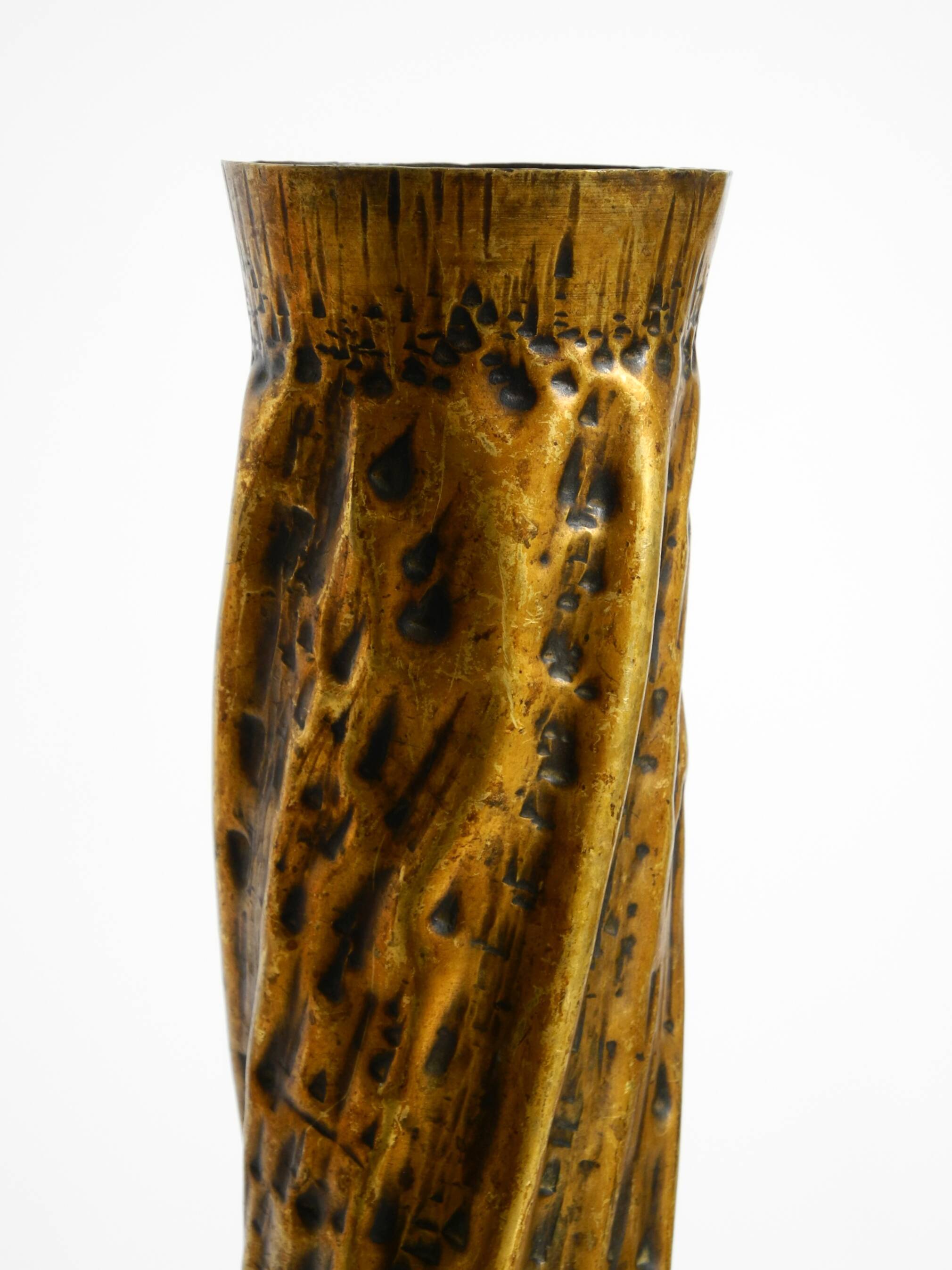 Unique large brass vase in a Brutalist design, handcrafted in December 1975