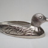 Foie gras dish in silver metal, duck décor