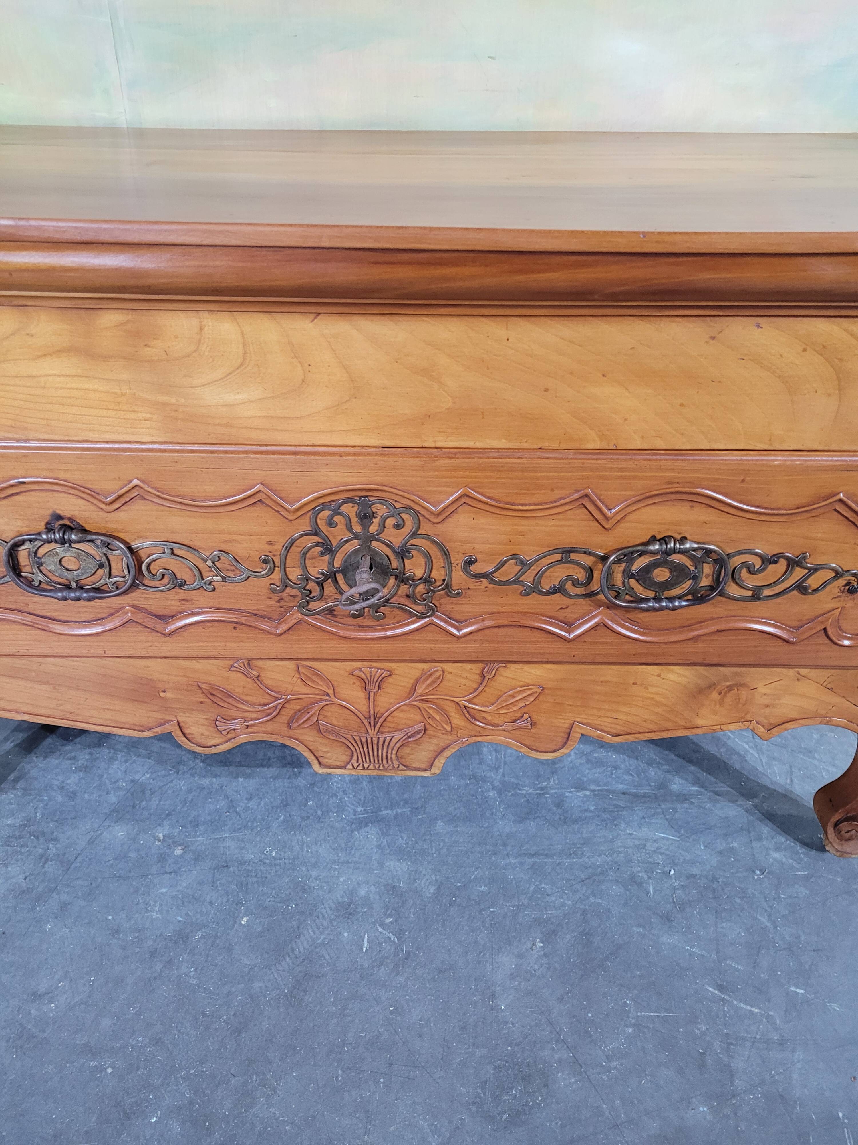 Louis XV low chest of drawers in solid cherry wood