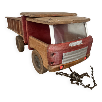 Jouet ancien : camion benne en bois Dejou