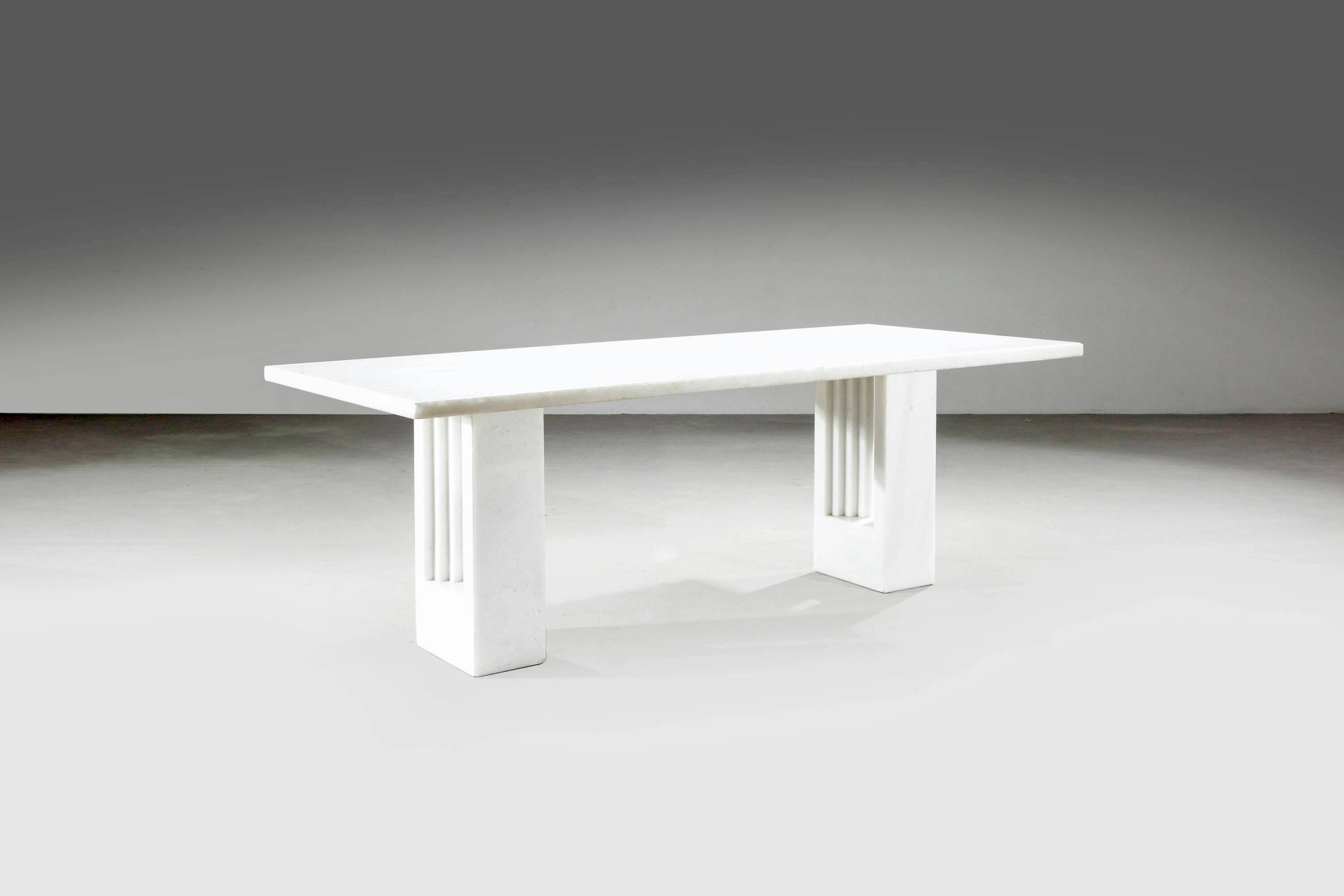 Carlo Scarpa Delfi dining table in white marble