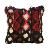 Vintage handwoven multi color turkish flokati shagy pillow cover, handwoven square turkish shaggy tu