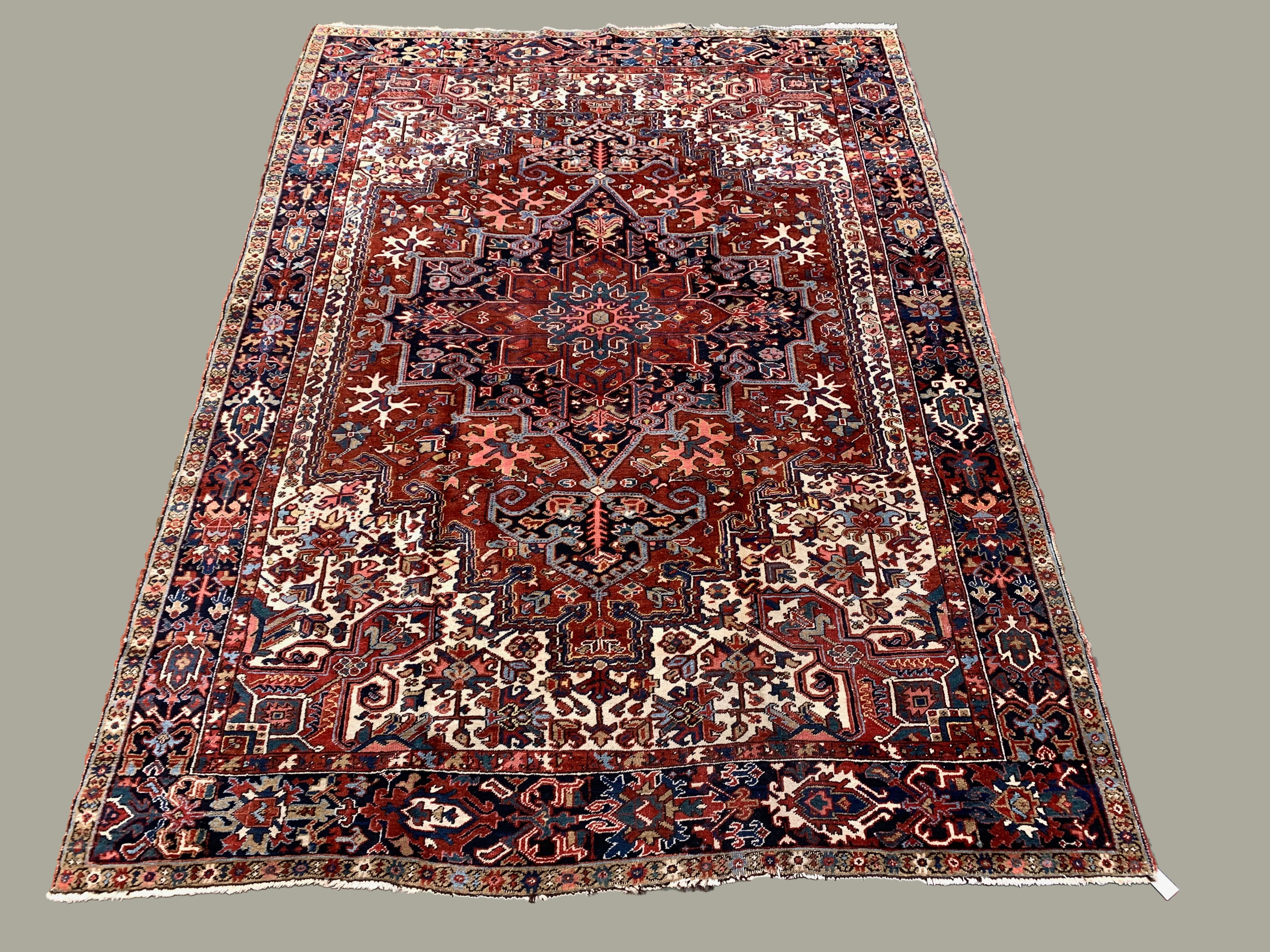 Antique heriz rug 353x263 cm wool oriental hand made carpet red, brown, blue