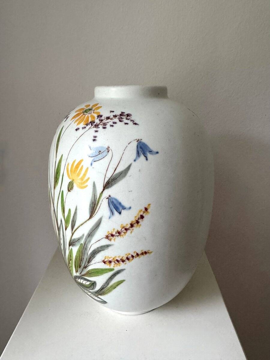 Ceramic vase with hand-painted wildflowers by Lars Thorén for Rörstrand, 1960s