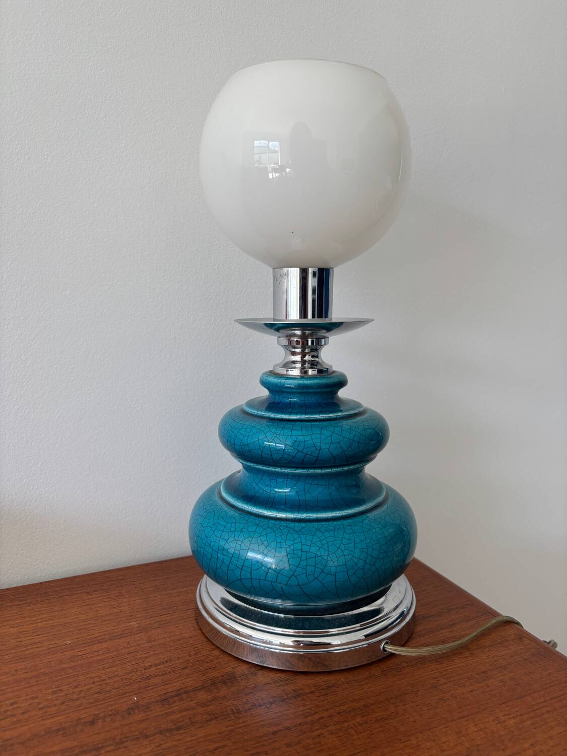 Vintage turquoise blue crackled glazed ceramic lamp – base ch