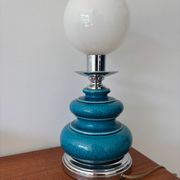Lampe vintage en céramique craquelée émaillée bleu turquoise – base ch