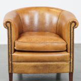 Sheepskin Leather Club Chair in a Light Cognac Color