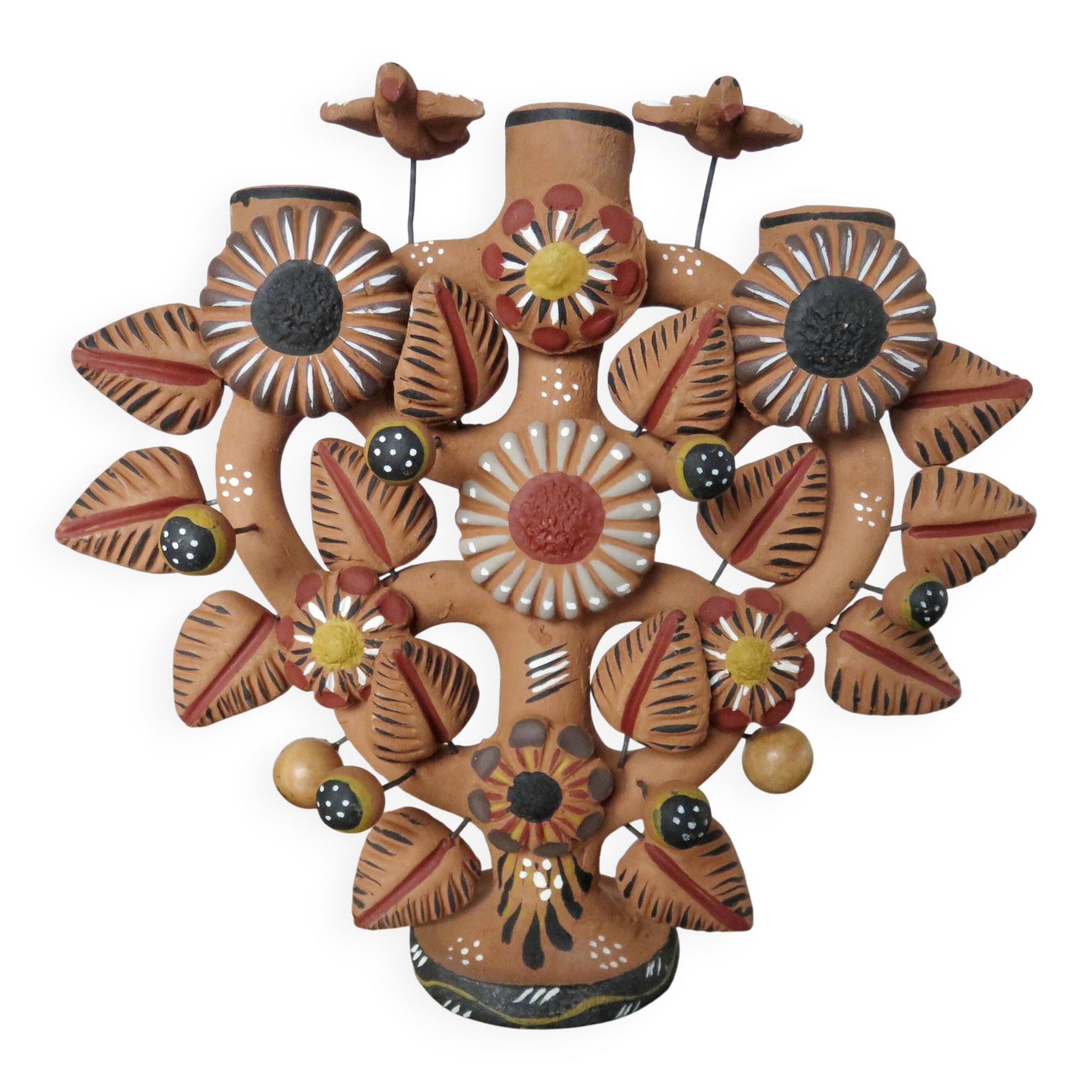 Chandelier, Mexican candlestick "tree of life" terracotta, 1970