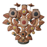 Chandelier, Mexican candlestick "tree of life" terracotta, 1970
