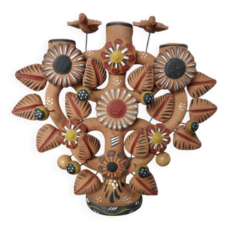 Chandelier, Mexican candlestick "tree of life" terracotta, 1970
