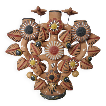 Chandelier, Mexican candlestick "tree of life" terracotta, 1970