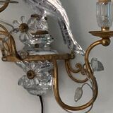 Pair of parrot crystal or parakeet wall sconces Maison Baguès 1950