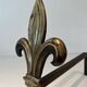 Pair of Bronze and Wrought Iron Chenets with Fleur-de-Lys Supports. France.