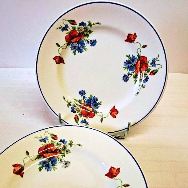 6 flat plates from Salins les Bains, "Poppies" pattern, in very good condition