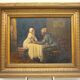 Tableau, huile sur panneau "Bonjour Grand Père", début XXème, cadre doré