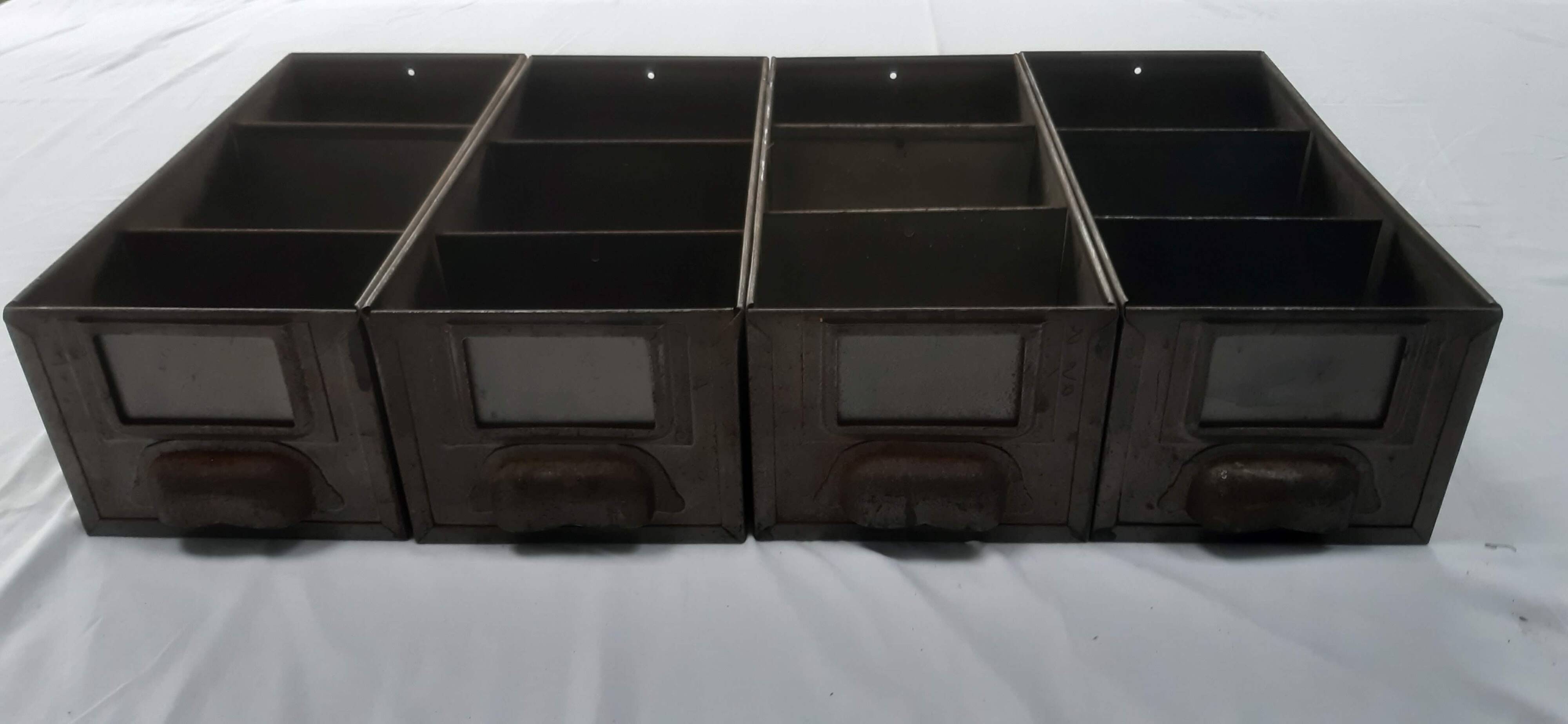 Set of 4 gray industrial drawer lockers from the 60s
