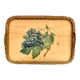 Vintage rattan and varnished wood tray - grape cluster decor