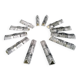 Box of 12 triangular lead crystal knife holders, new
