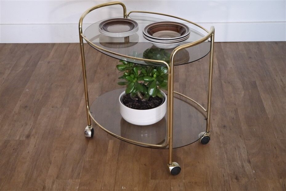 Brass and glass rolling trolley 1970